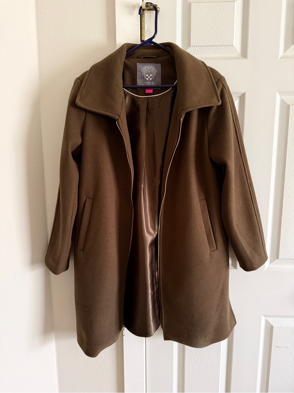 Vince Wool-Blend Brown Zip-Front Coat